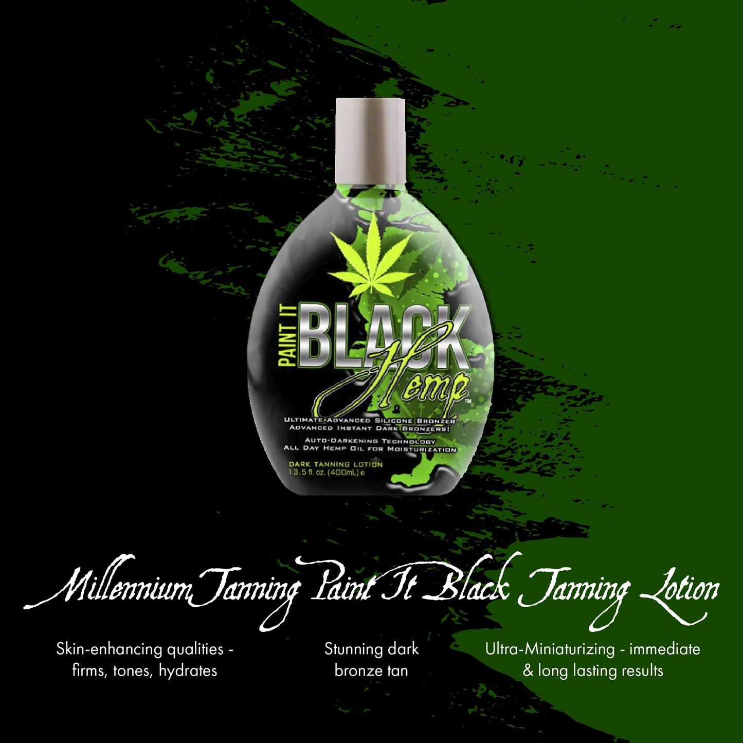 Millennium Tanning Products - Paint It Black Hemp Bronzer & Dark Tanning Lotion Accelerator for Indoor Tanning Beds & Outdoor Sun Tan - 13.5 fl. oz.