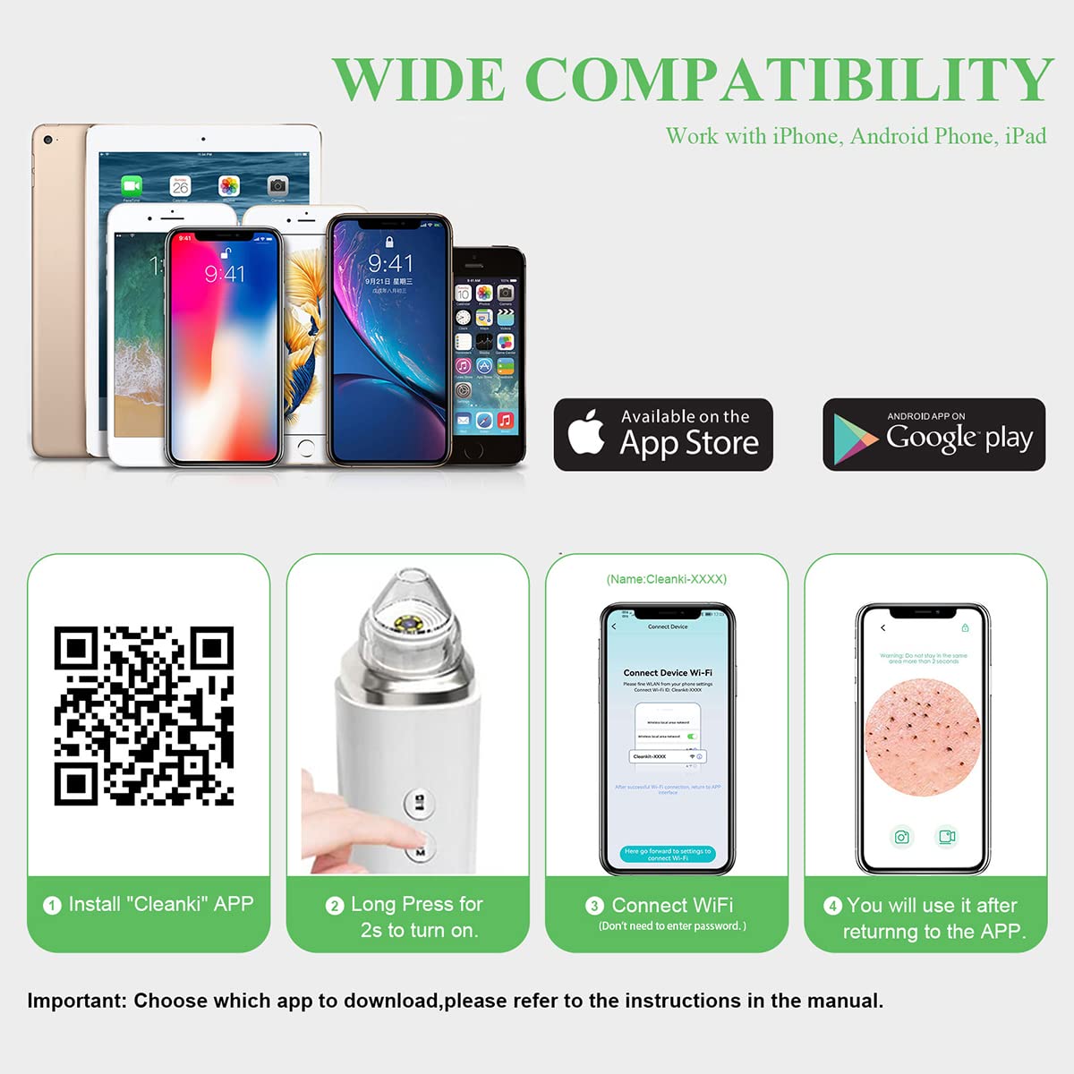 Blackhead Remover Pore Vacuum, ?[FDA Certification] ? WiFi Visible Facial Pore Cleanser with HD Camera Pimple Acne Comedone Extractor Kit with 6