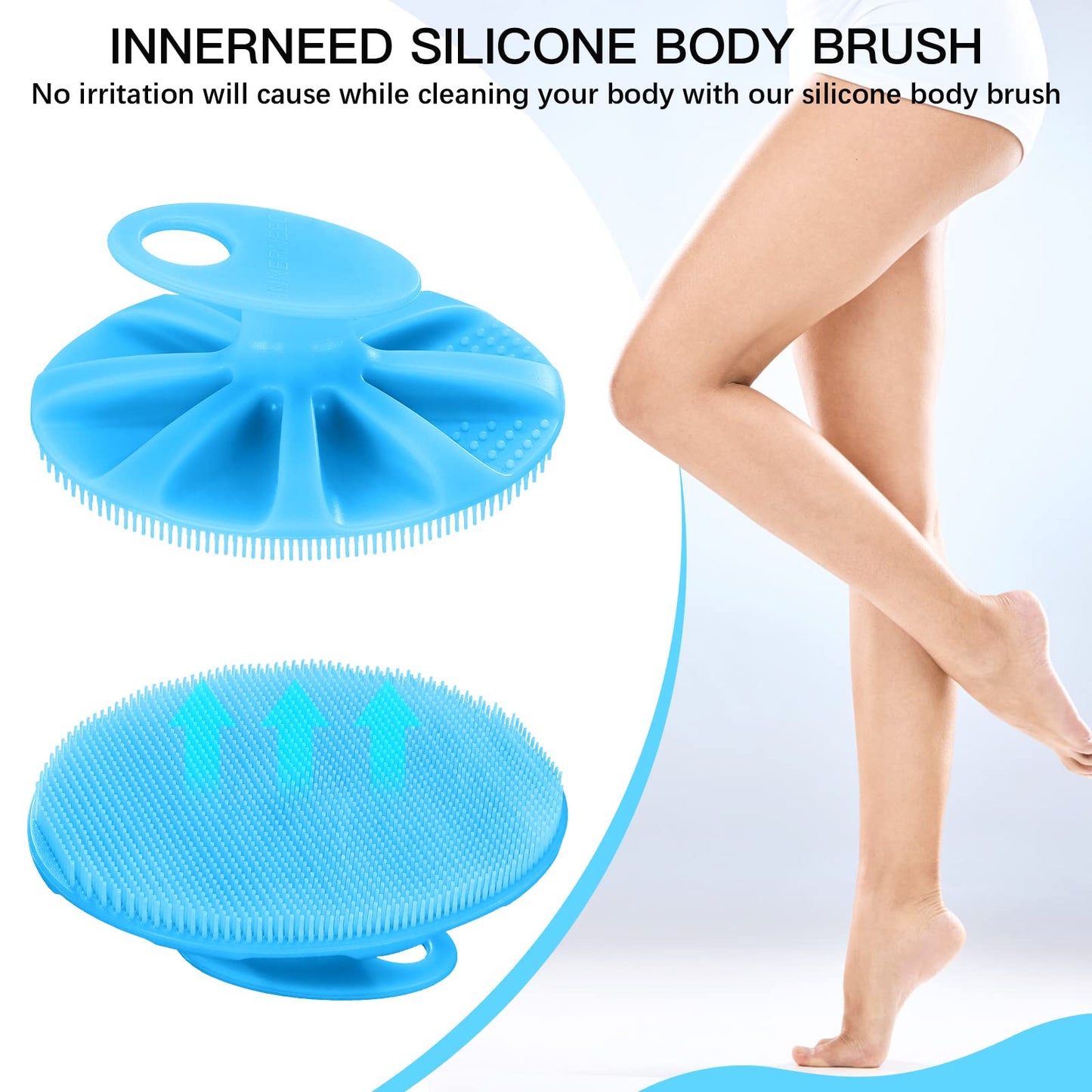 INNERNEED Food-Grade Soft Silicone Body Cleansing Brush Shower Scrubber, Gentle Exfoliating and Massage for All Kinds of Skin (Blue)