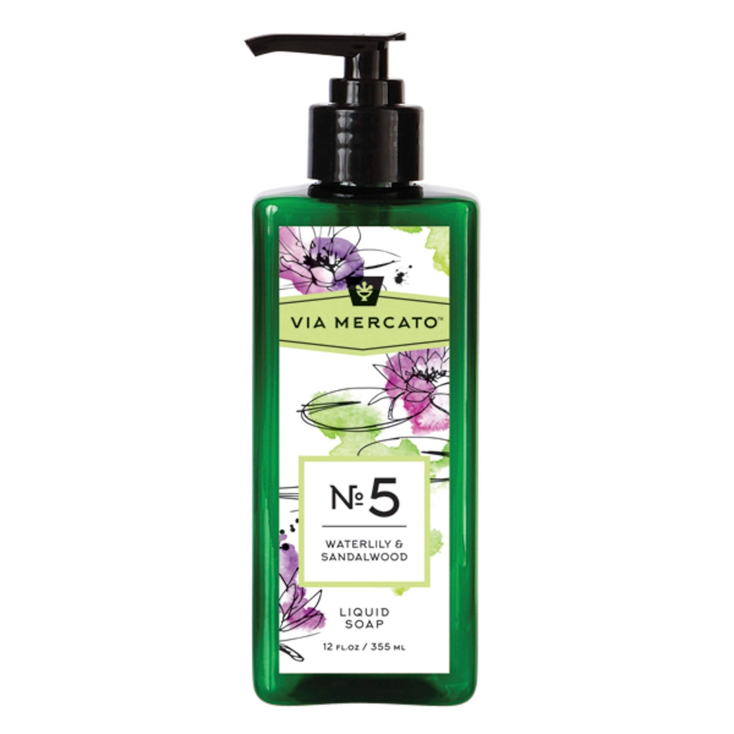 Via Mercato Liquid Soap, Shea Butter Enriched (12 oz), No. 5 - Waterlily & Sandalwood