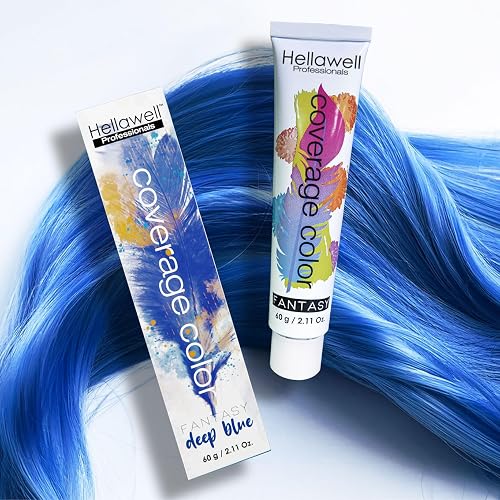 Hellawell Professional Hair Dye. Coverage Color Fantasy - Semi-permanent oxidation coloring cream. Deep Blue 2.11oz