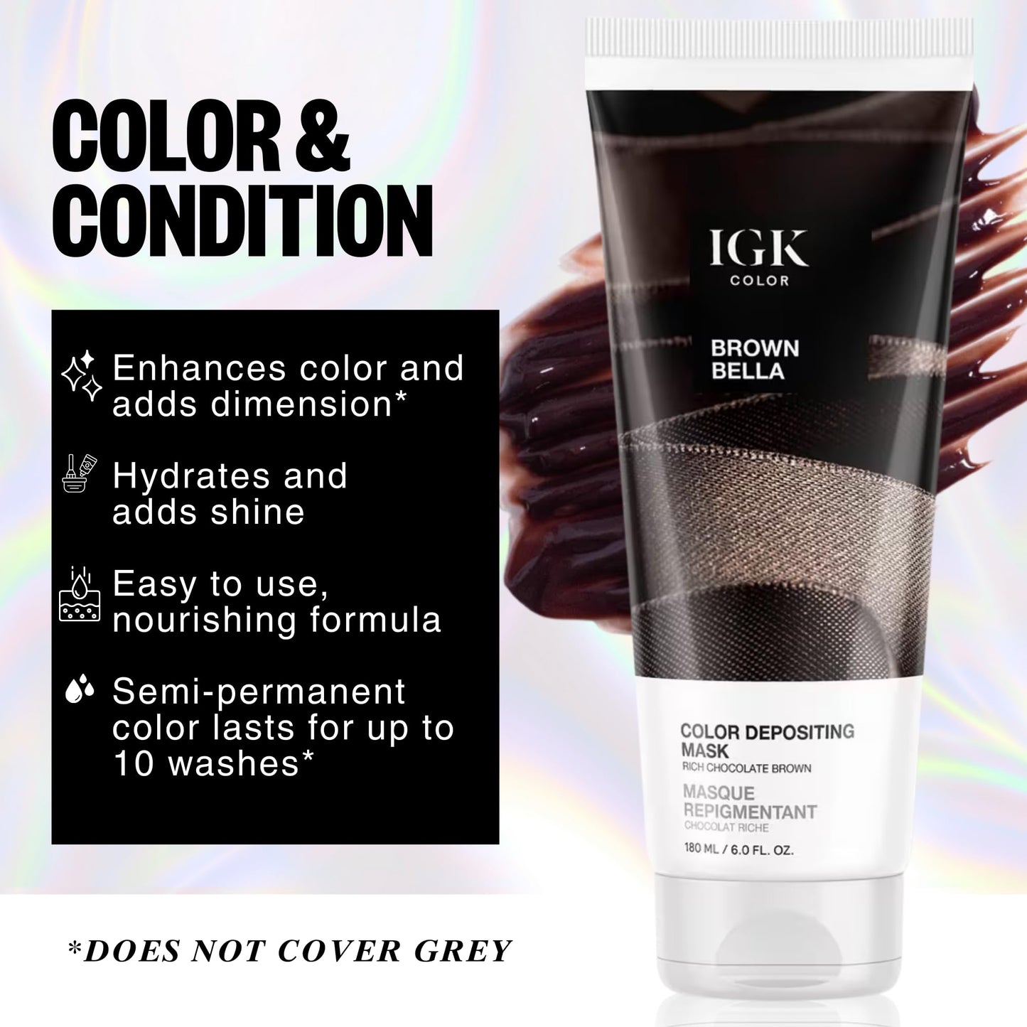 IGK Brown Bella | Chocolate Brown Hair Gloss + Color Depositing Mask | Boost Shine, Enhance Brunette Tones, Refresh Color | Semi Permanent