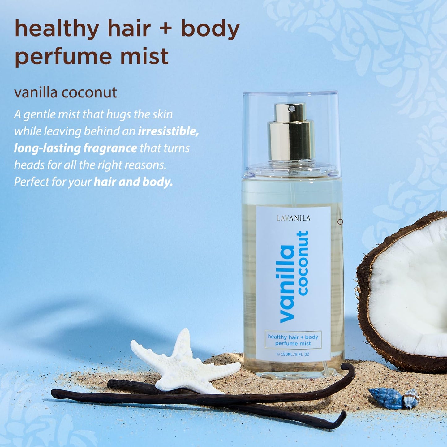 LAVANILA Vanilla Coconut Healthy Hair + Body Perfume Mist, 5 Fl Oz - Sweet & Tropical Fragrance Spray Formulated with Jojoba Oil, Madagascar Vanilla