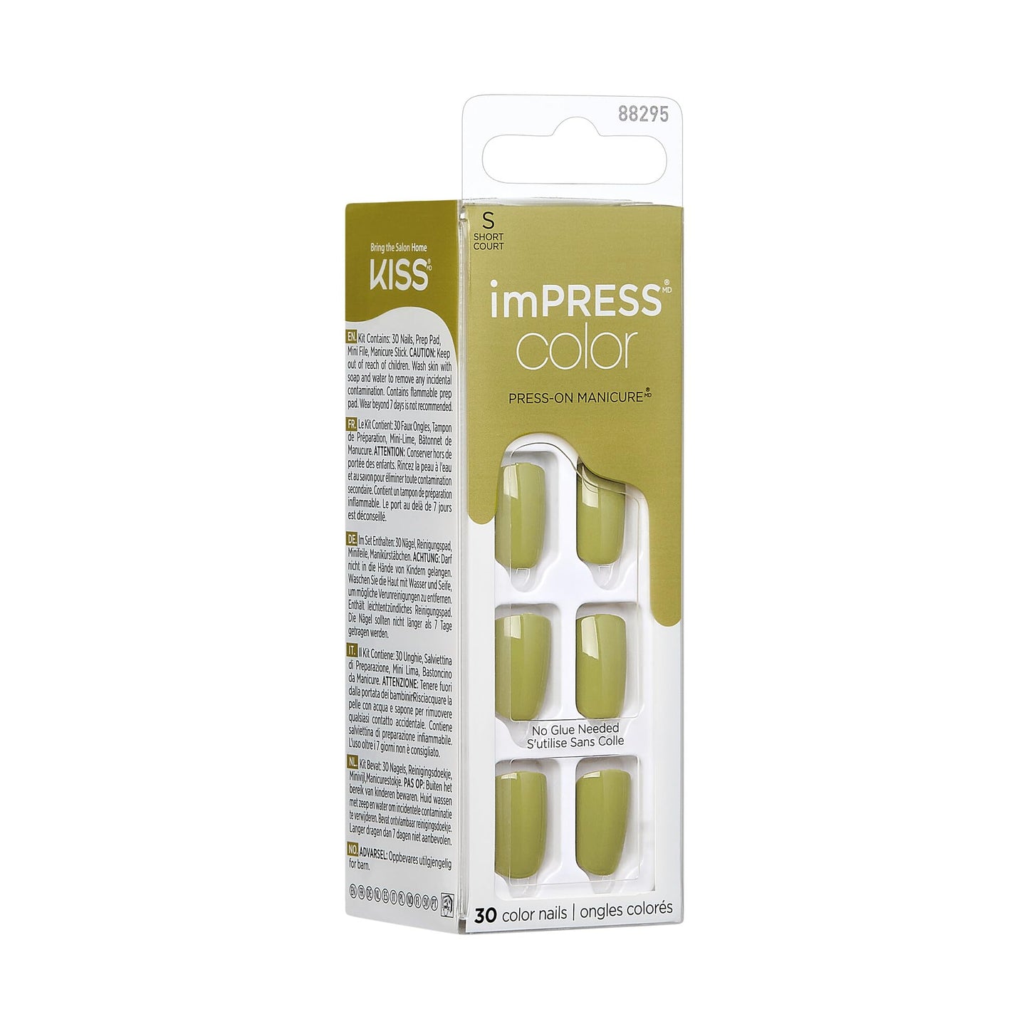 KISS Impress Color No Glue Mani 30 Pcs Press on Nails, Olive Green, Short Size, Squoval Shape, Simple Peel & Press Easy Apply, Hassle-Free Removal Beauty & Personal Care KISS