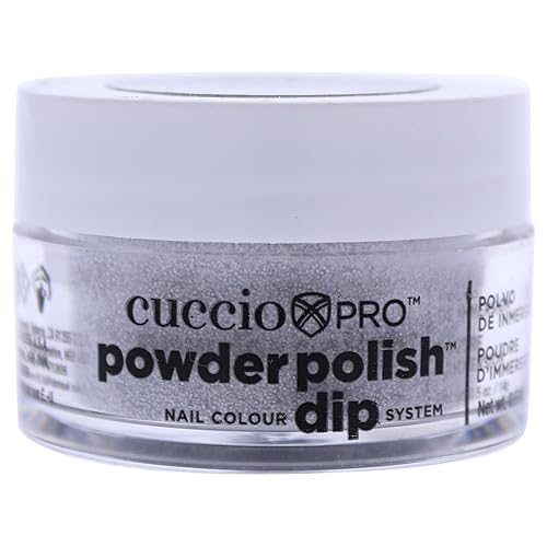 Cuccio Pro Powder Polish Dip - Silver W/ Silver Glitter - Nail Lacquer for Manicures & Pedicures, Easy & Fast Application/Removal - No LED/UV Light