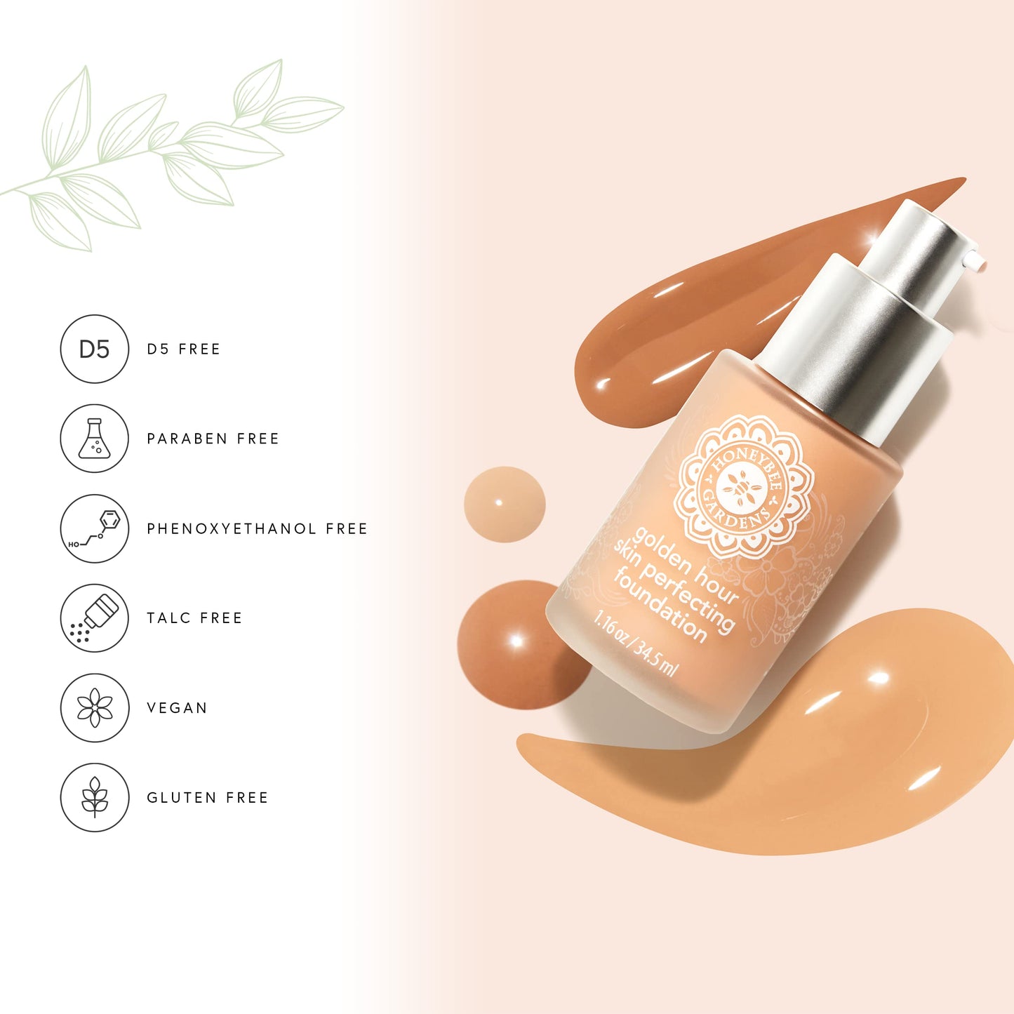 Honeybee Gardens Golden Hour Foundation In Montego, Warm Tan Neutral For Deeper Skin Tones, Skin-Perfecting, Luminous Finish, Vegan, 34.5ml