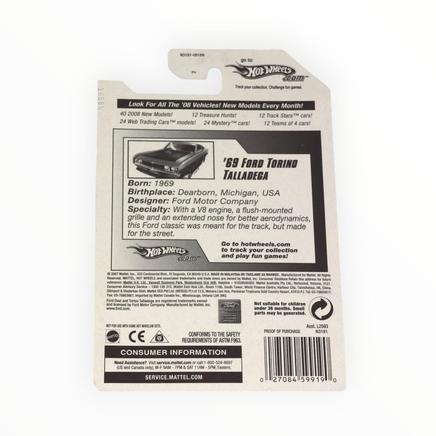 Hot Wheels 69 Ford Torino Talladega 2008 New Model,dark Blue