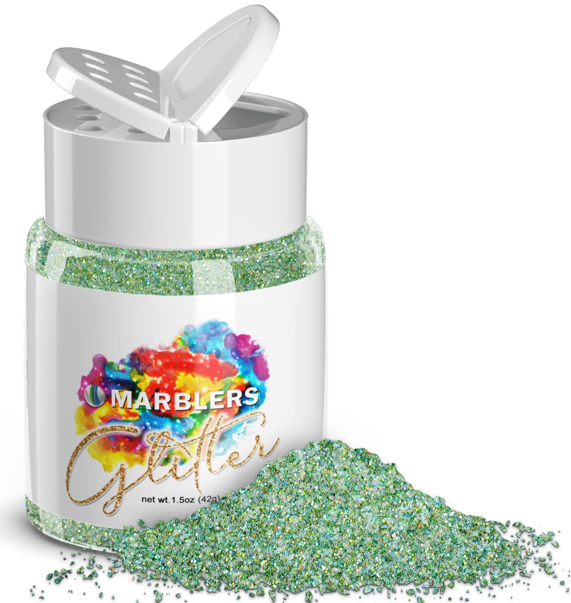 MARBLERS Holographic Glitter [Unicorn Green] 1.5oz (42g) | Fine | Non-Toxic, Vegan, Cruelty-Free | Face, Body, Eyeshadow, Hair, Festival, Party Makeup