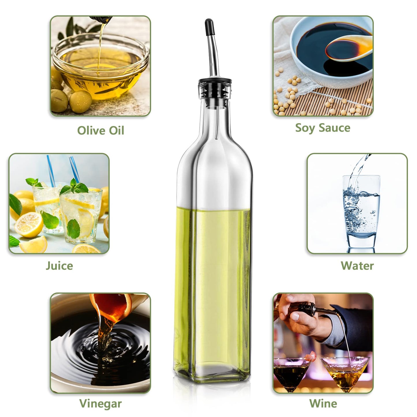 Leaflai 2-Piece Glass Olive Oil & Vinegar Dispenser Set – 500ml Bottles with Stainless Steel Pourers, Labels, Brush & Funnel for Kitchen