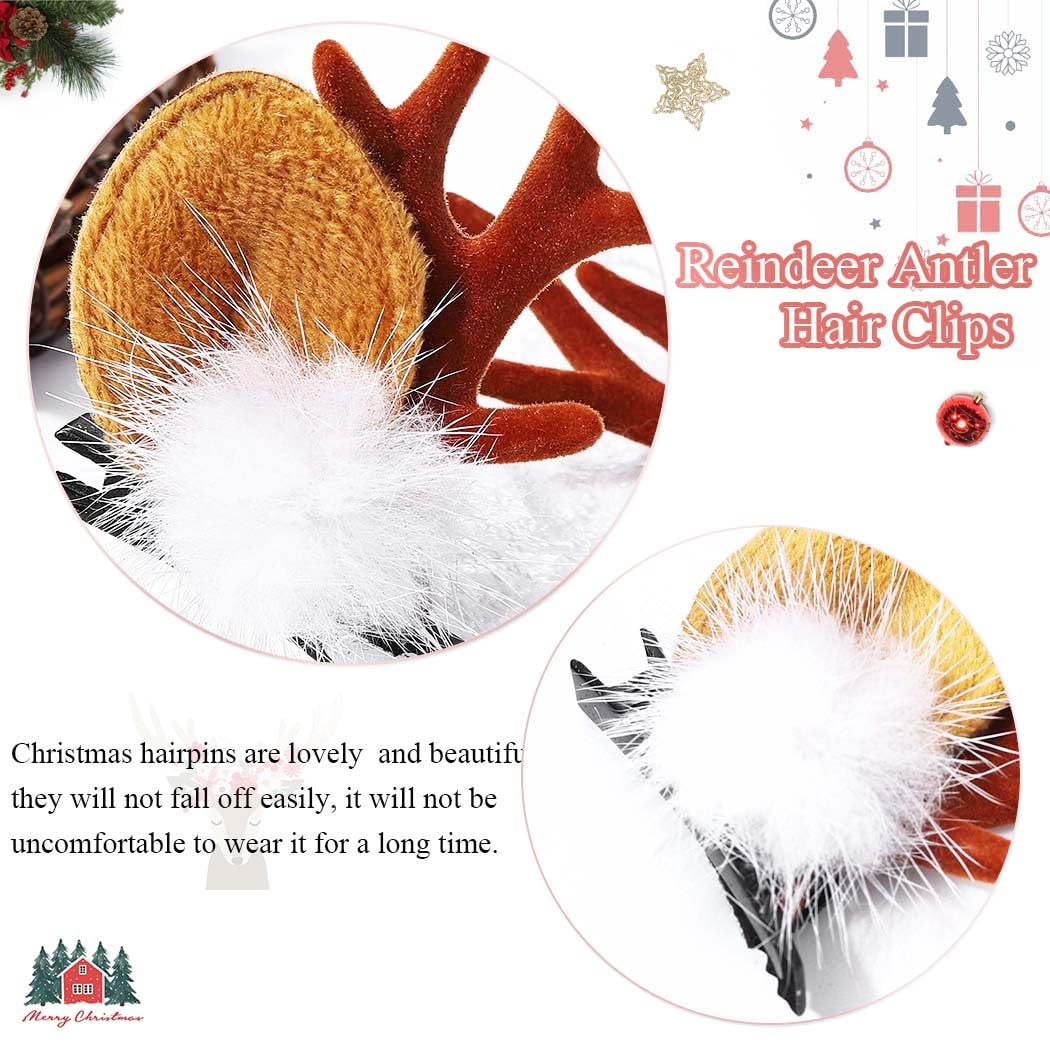 BARTOSI Christmas Hair Clips Reindeer Antlers Hair Clip Xmas Deer Antler Hairpins Holiday Hair Accessories for Women(Pack of 2)