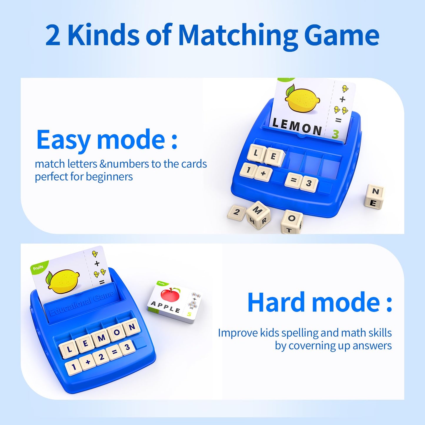 DEGIDEGI Matching Letter & Math Game – Educational ABC Learning Toy for Kids Ages 3–8, Fun Preschool & Kindergarten Gift for Boys & Girls, Navy Blue