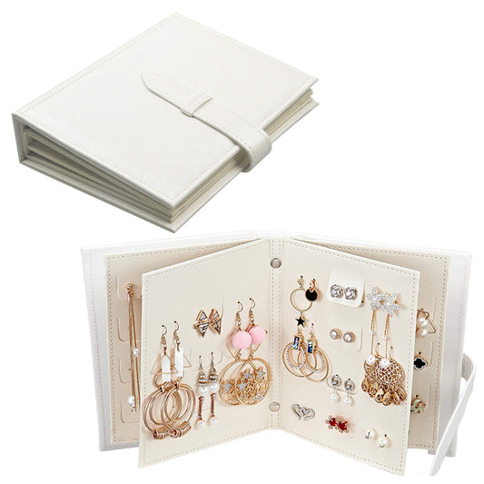 Fangoo Earring Organizer Book Design Earring Holder Travel Jewelry Storage Case Tray Holder, Capable to Hold 42 Pairs (White)