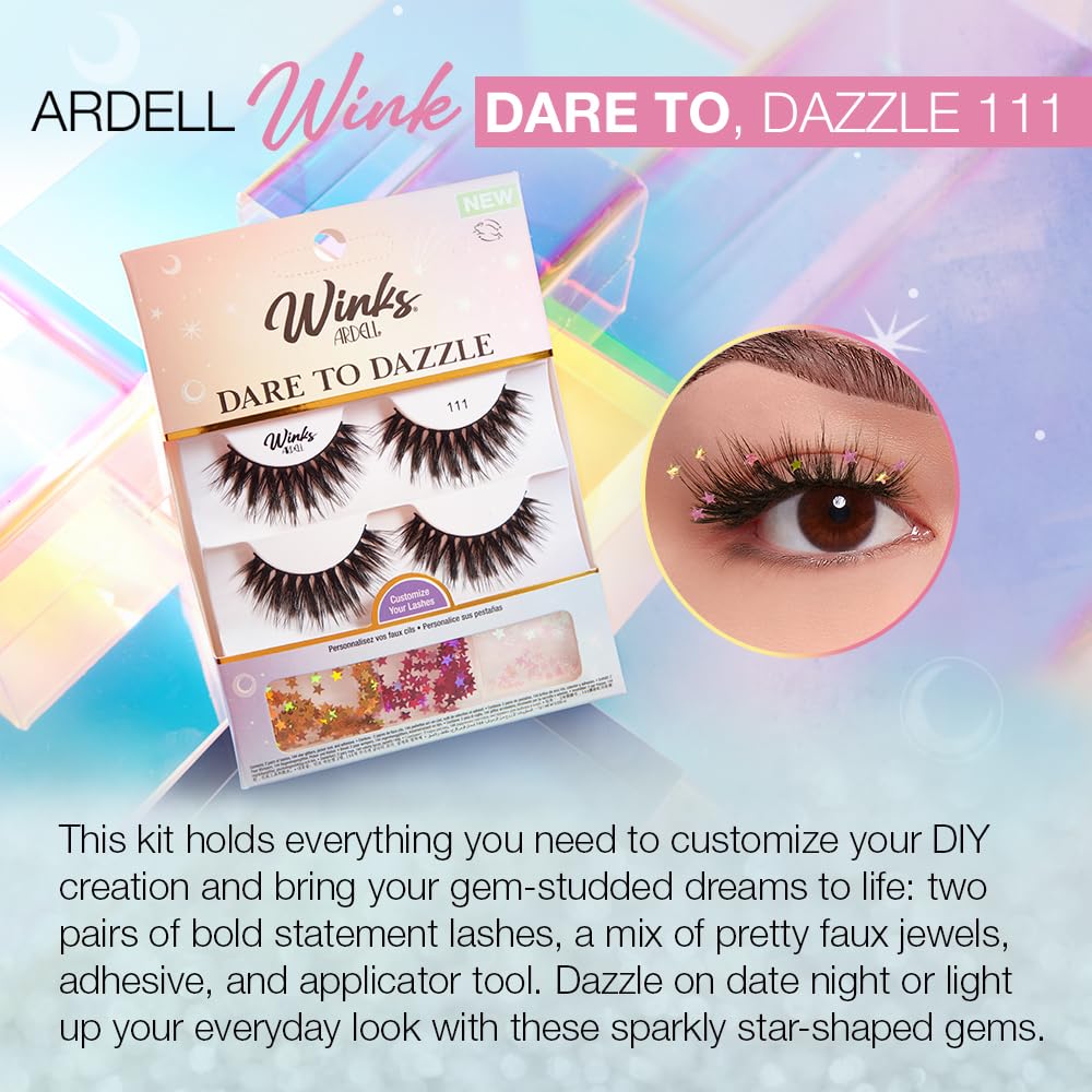 Ardell Winks 111 Lash Kit, Includes False Lashes, 144 Jewels, Lash Adhesive, Picker Tool - Complete False Eyelashes Set