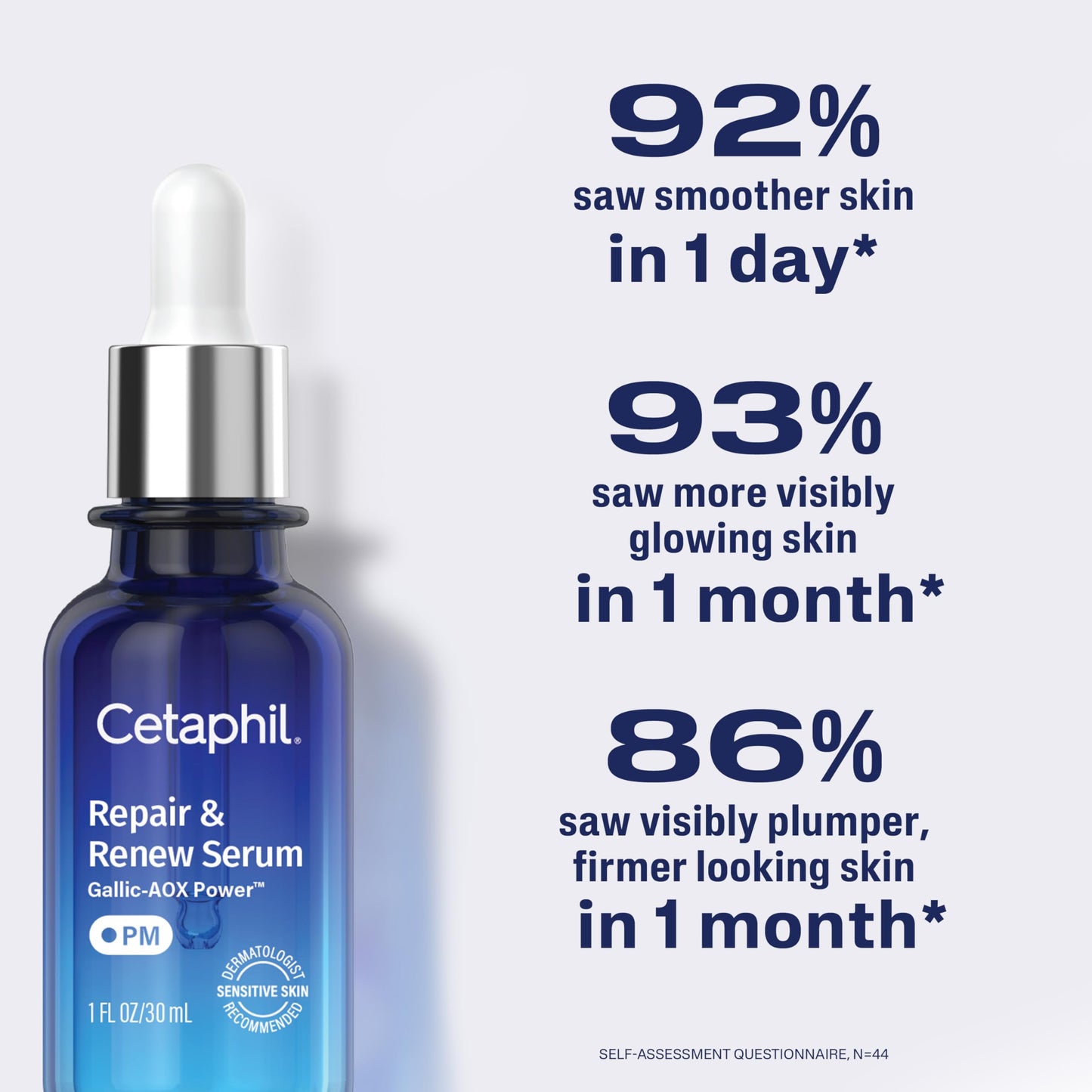 CETAPHIL Repair & Renew Night Serum for Stressed Sensitive Skin with Gallic Acid & Vitamin E, PM Face Serum, Repairs Skin Barrier Overnight