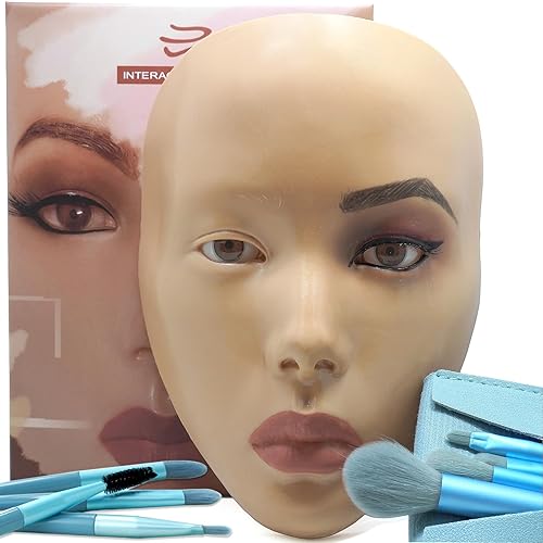 5D makeup Practice Face Board, Silicone Makeup Mannequin Face, Reusable Beginner Practice Eye Makeup Face, Eye Fake Silicone, Makeup Artist Full Face
