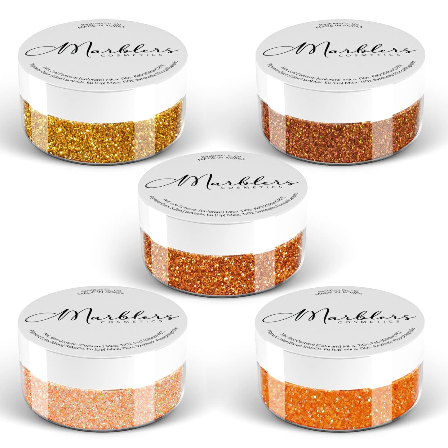 MARBLERS Cosmetic Grade Fine Glitter 5-Pack [Orange Day] 0.90oz (25g) | Non-Toxic | Vegan | Cruelty-Free | Eyeshadow, Nail Polish, Nail Art |