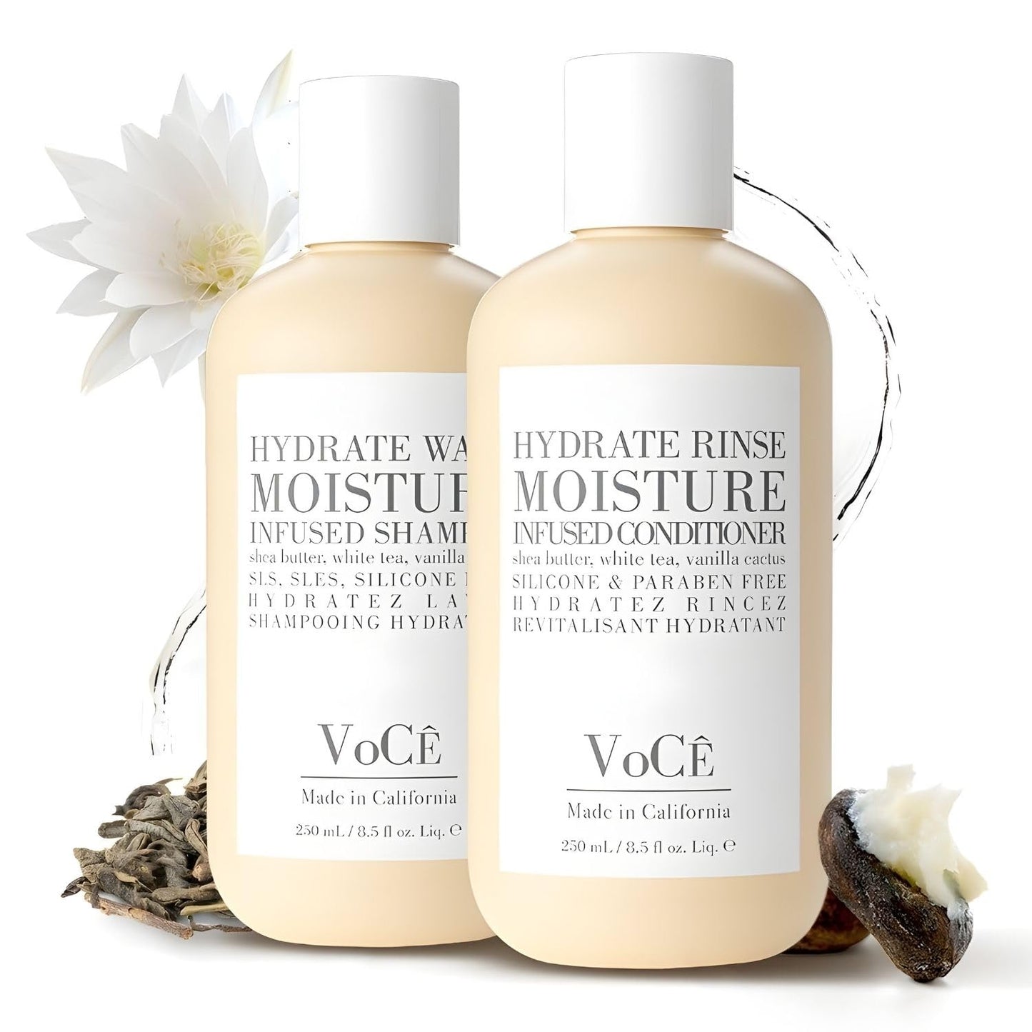 VoCÊ Hydrate Shampoo & Conditioner Bundle | Moisture-Infused Hydrating Wash & Rinse Duo for Dry, Frizzy Hair with Shea Butter, White Tea & Vanilla
