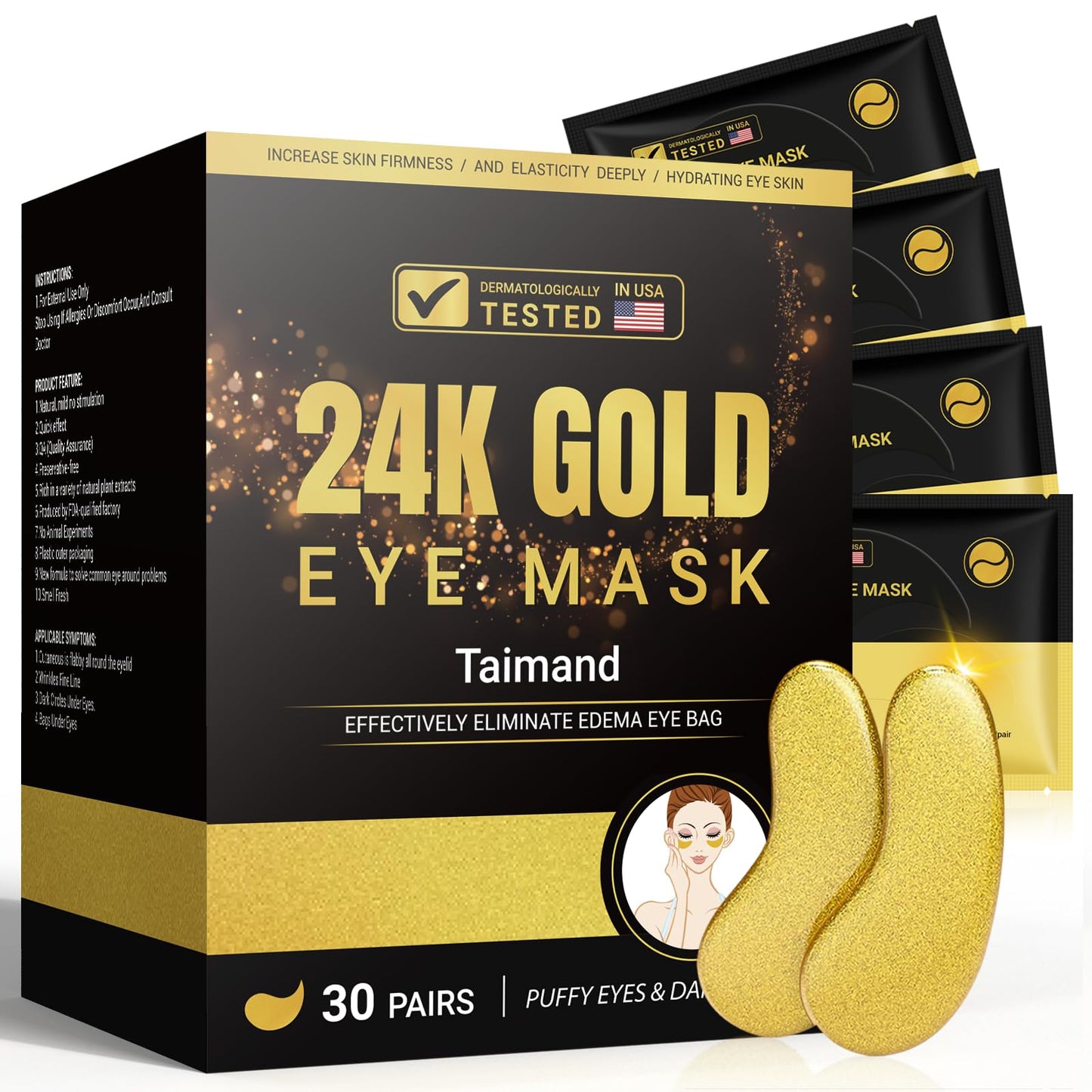 Under Eye Patches (30 Pairs), Under Eye Mask for Puffy Eyes, Dark Circles,Bags and Wrinkles with Collagen, Relieves Pressure and Reduces Wrinkles Beauty and Personal Care Taimand Default Title