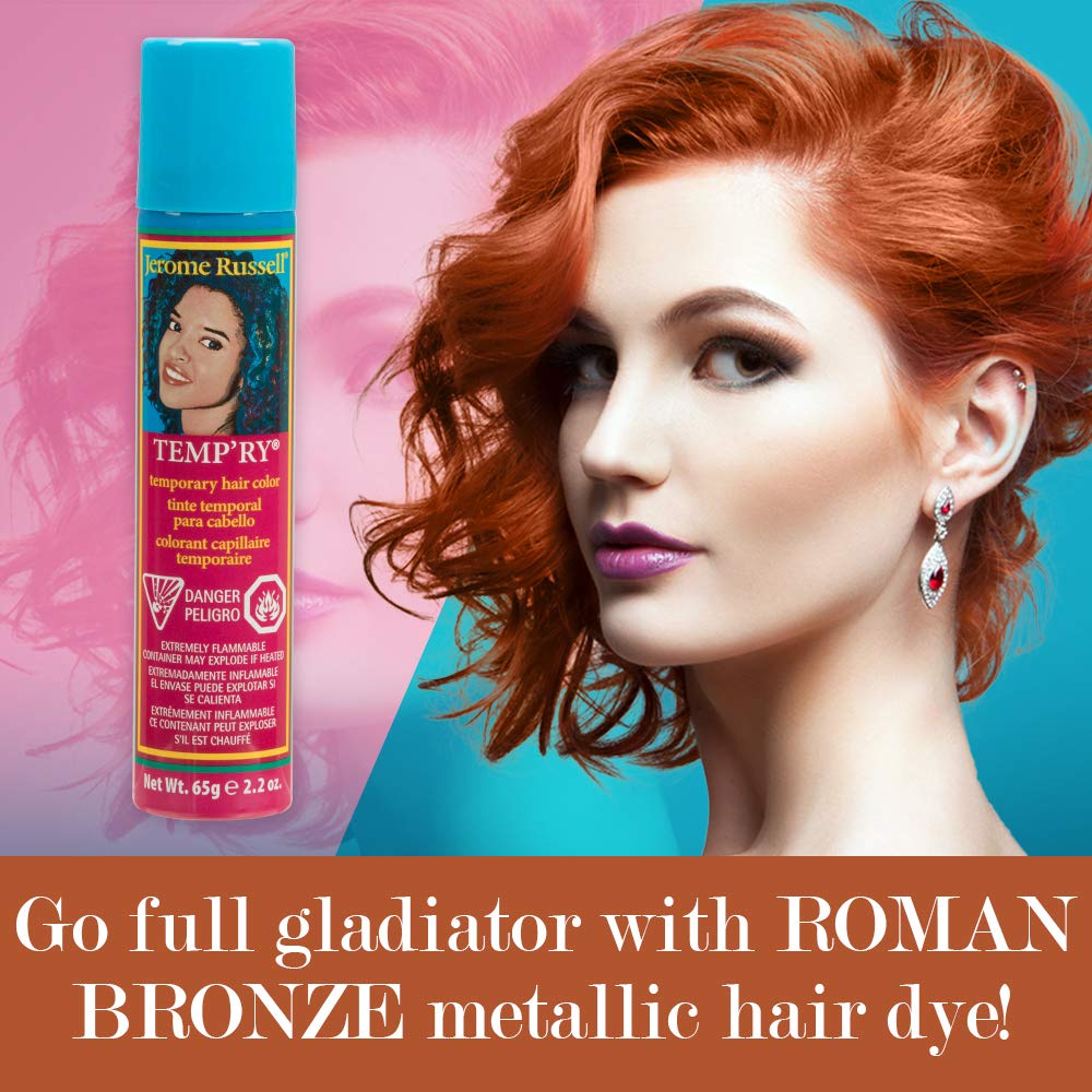 Jerome Russell Temporary Hair Color Spray, Roman Bronze - Intense Spray-On Temporary Hair Color, Fast-Drying, Non-Sticky, 2.2 oz, Cruelty Free, BPA