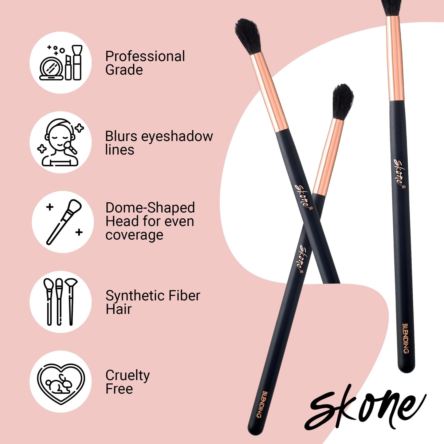 Skone Cosmetics Blending Eye Brush - Luxe Premium Rose Gold and Synthetic Eye Blending Brush - Professional Grade Nylon Blending Brush Used To Blend