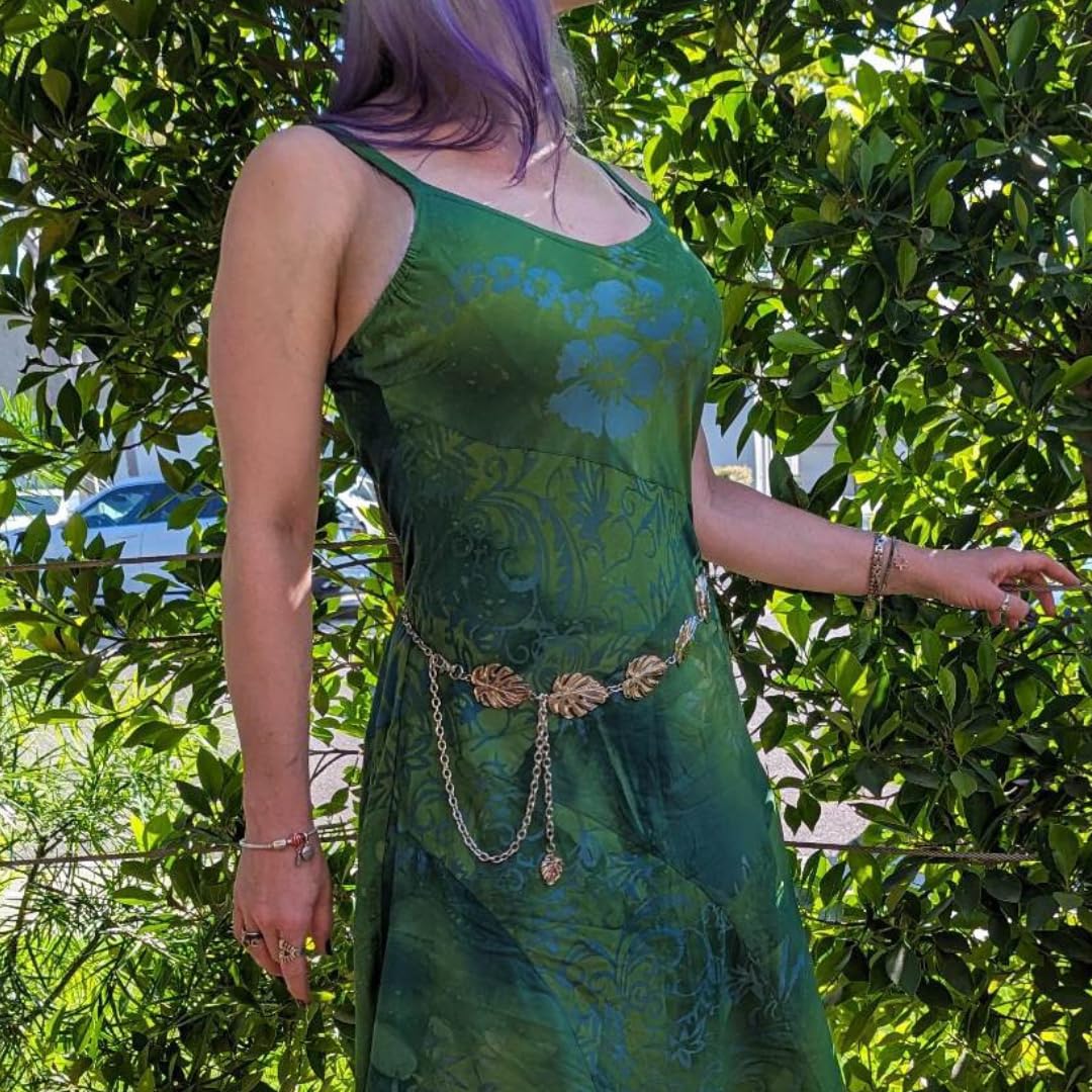 Monstera Leaf Silver Metal Western Chain Belt - Boho Fairy Witchy Body Jewelry for Women - Adjustable Waist Belt for Plant Moms, Ren Faire & Festival…