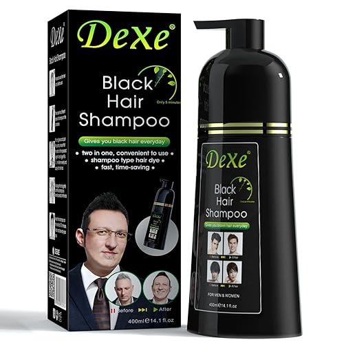 Signature Dexe Black Hair Shampoo 400 ML Instant Hair Blackening Dye for Men Women Black Color - Simple to Use - Lasts 30 Days - Fast Acting Natural