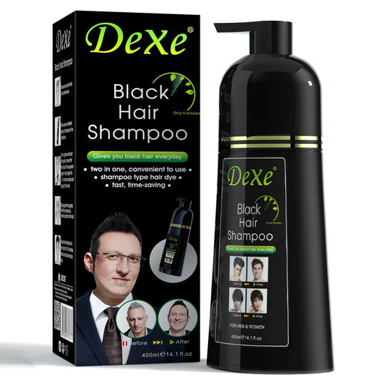 Signature Dexe Black Hair Shampoo 400 ML Instant Hair Blackening Dye for Men Women Black Color - Simple to Use - Lasts 30 Days - Fast Acting Natural