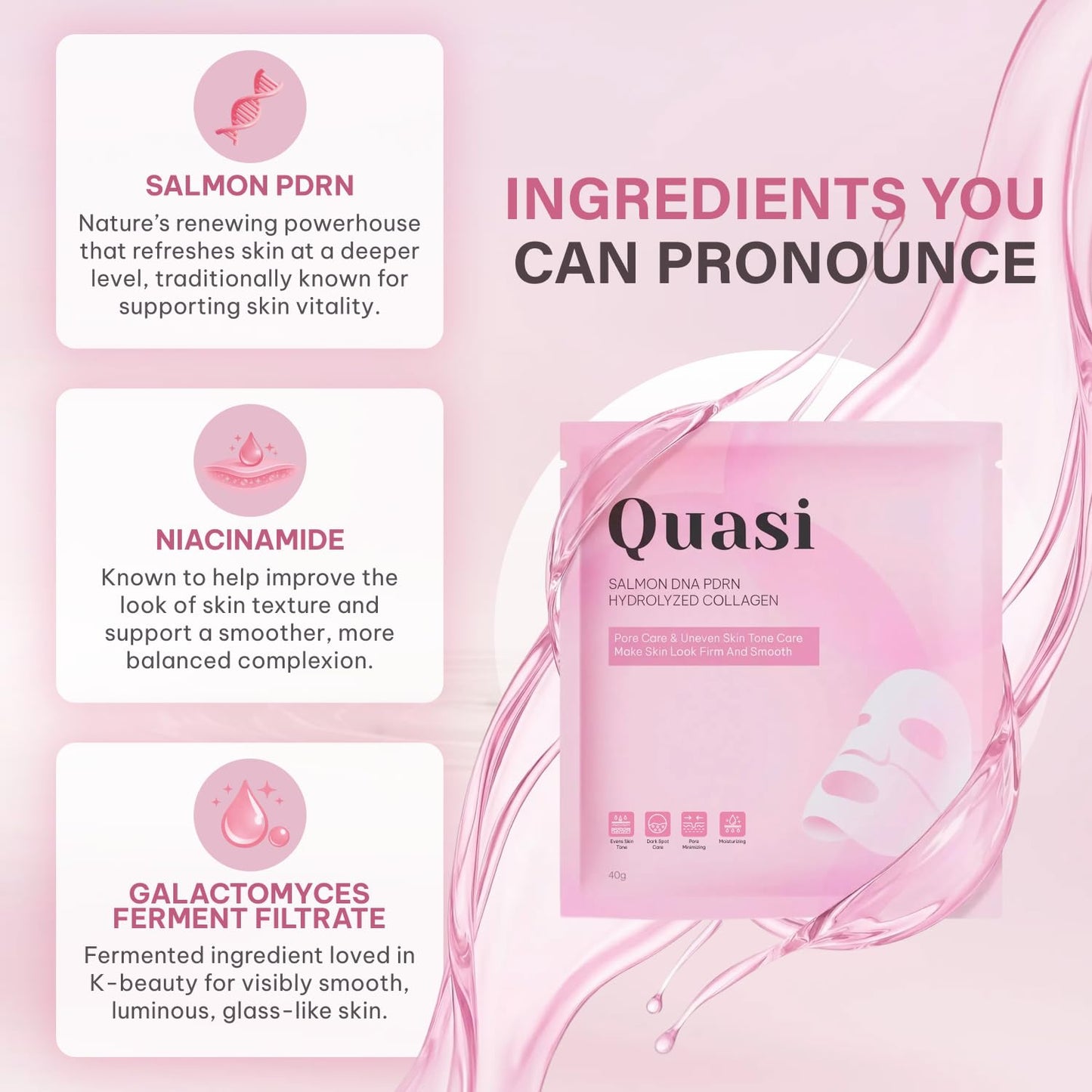Quasi Salmon PDRN Collagen Mask - Korean Skin care Gel Face Mask for Hydration, Firming & Smoothing Skincare, Collagen Boost & Pore Care - 4 Masks Beauty and Personal Care Quasi