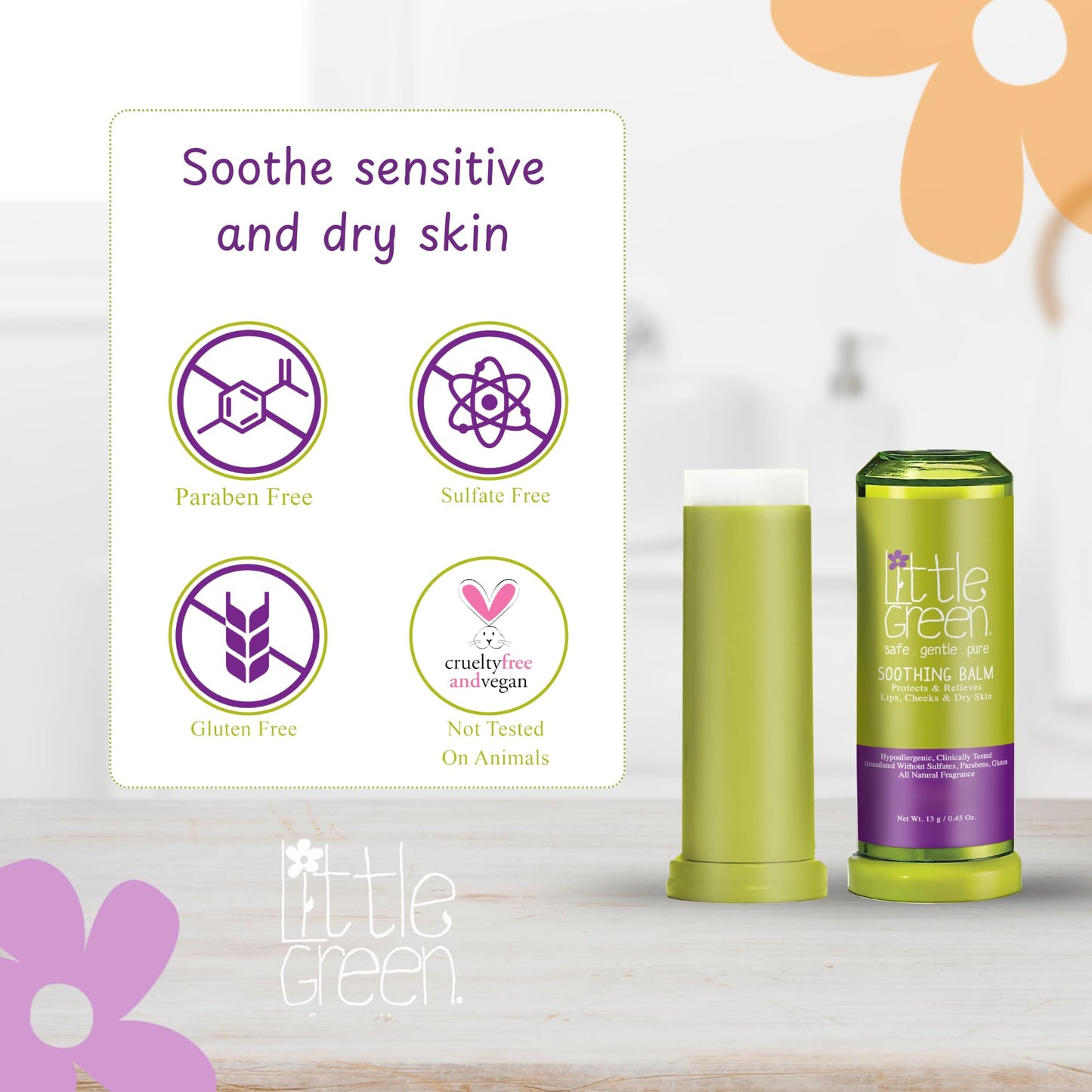 Little Green Kids Soothing Balm, Kids Skincare, Moisturizing Baby Lip Balm for Chapped Lips, Cheeks & Dry Skin, 0.45oz