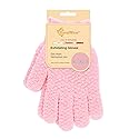 Evridwear Exfoliating Glove Shower Gloves Exfoliate Dead Skin for Dry Sensitive Skin No Irritation with Hanging Loop (Pink Moderate Exfoliation)