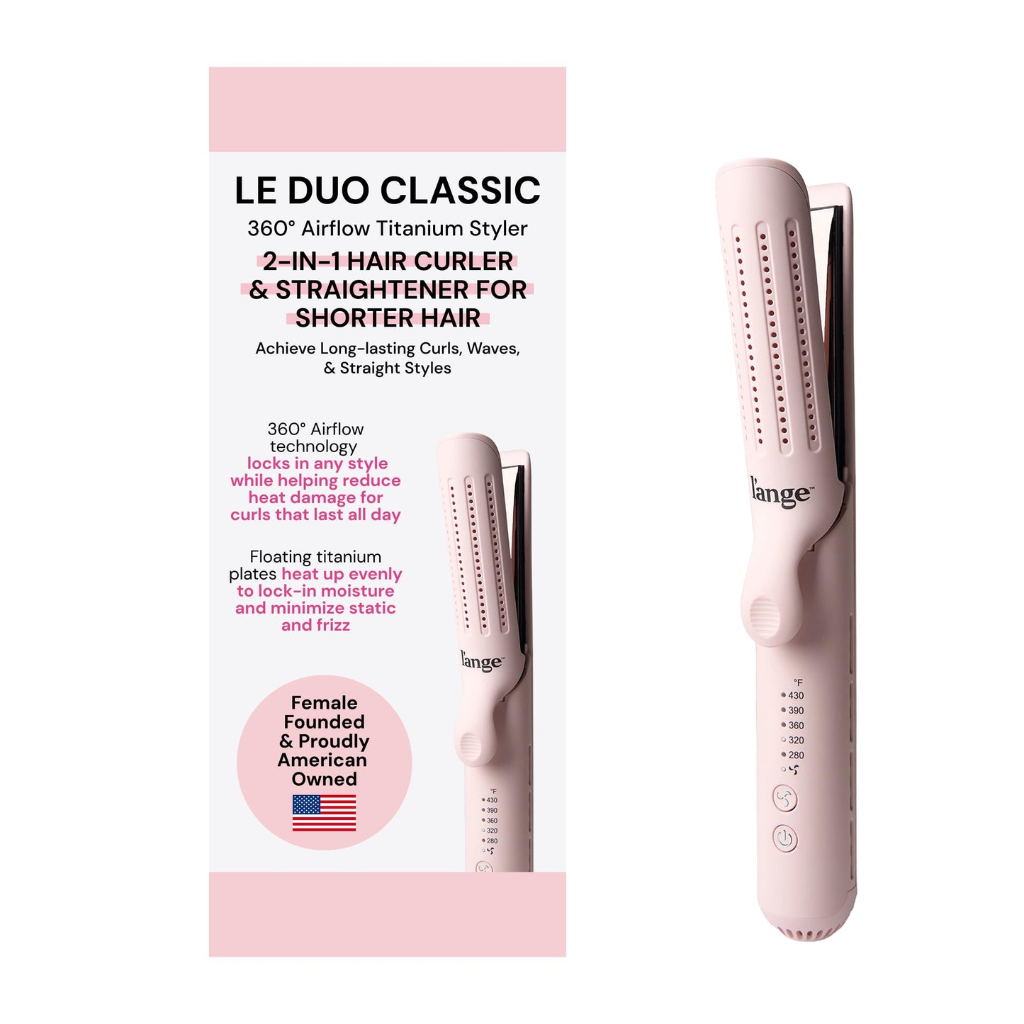 L'ANGE HAIR Le Duo Standard 360° Airflow Styler | 2-in-1 Curling Wand & Titanium Flat Iron Hair Straightener | Professional Hair Curler with Cooling