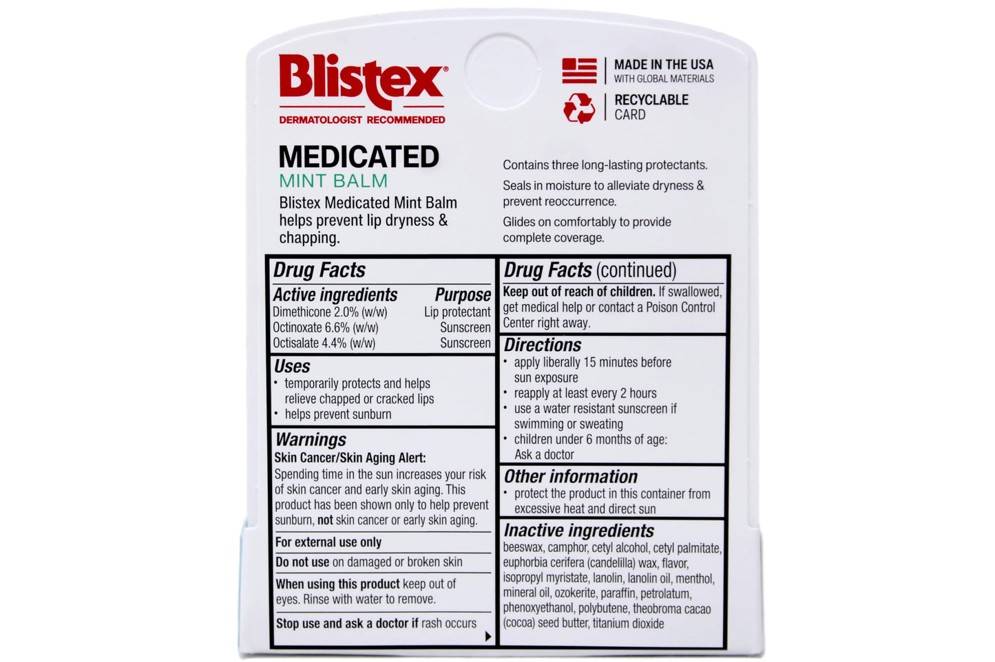 Blistex Medicated Lip Balm Protectant/Sunscreen SPF 15 Mint, 0.15 OZ (Pack of 4)