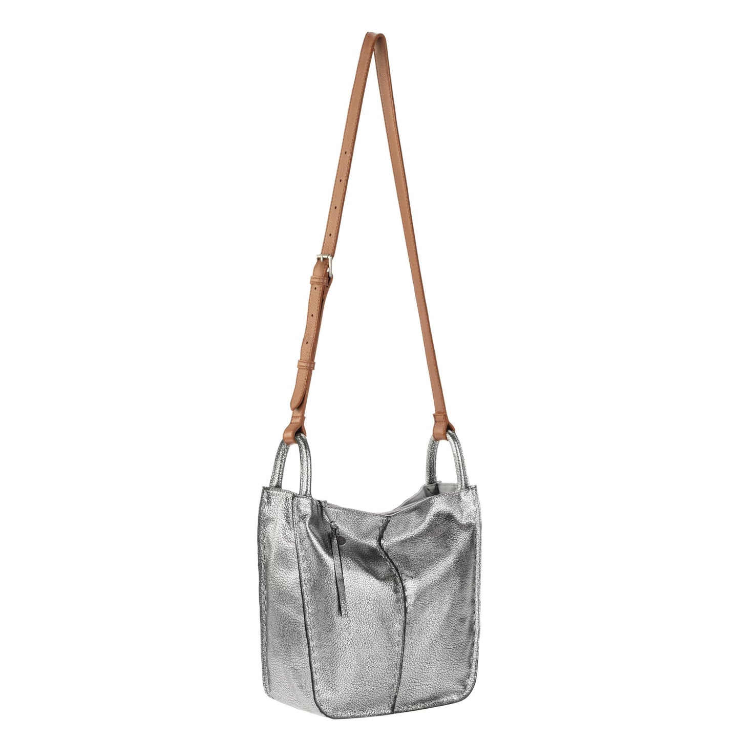 The Sak Los Feliz Crossbody Bag in Leather, Large, Lined Purse with Single Adjustable Shoulder Strap, Dark Silver