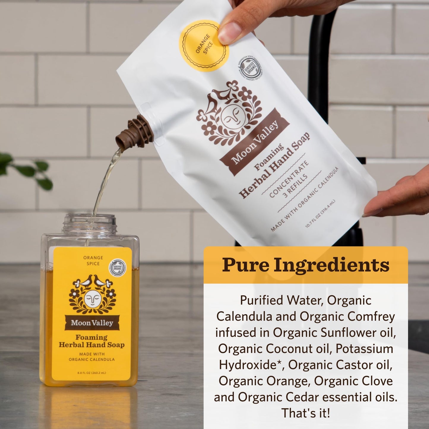 Moon Valley Foaming Hand Soap Refill Pouch, Two-Pack Orange Spice Soap, Vegan and Non-GMO, Environmentally Friendly Option