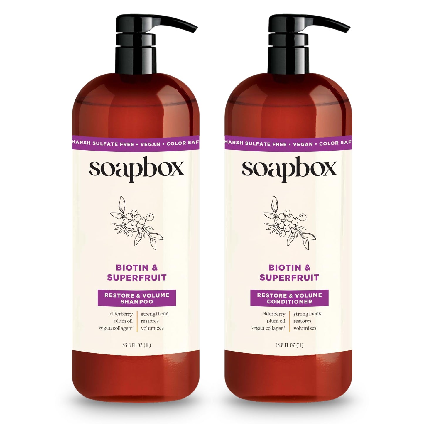 Soapbox Biotin & Super Fruit Shampoo & Conditioner Set, Leaves Hair Volumized & Strengthened - Clean Ingredients Free of Harsh Chemicals, Sulfates