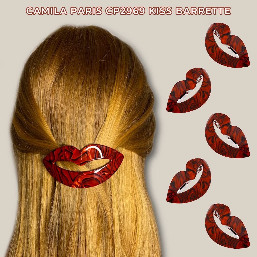 Camila Paris CP2972 French Hair Barrette Clip for Girls, Small Handmade Kiss Red, Strong Hold Grip Hair Clips for Women, No Slip and Durable Styling