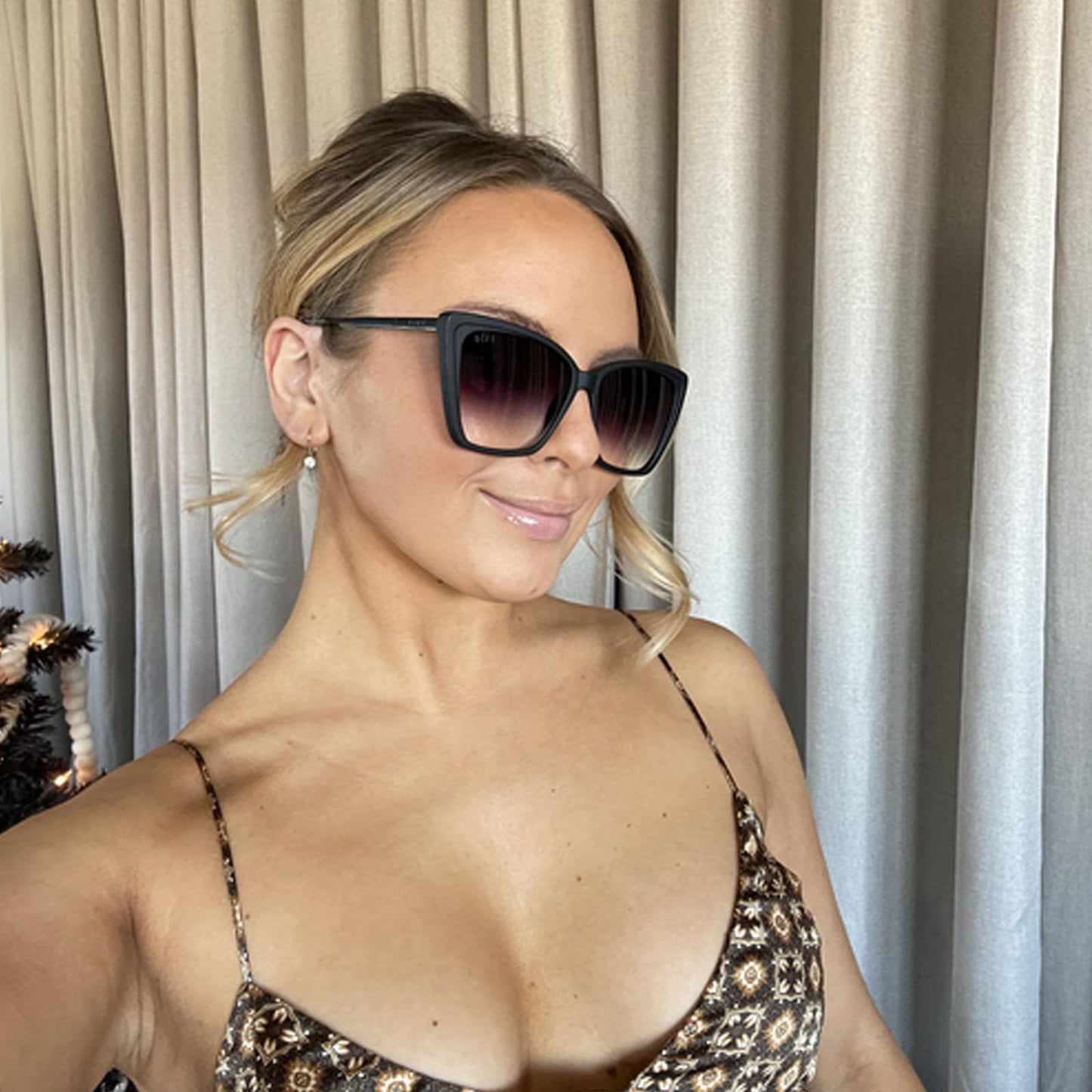 DIFF Heidi Lightweight Cat Eye Sunglasses for Women, Matte Black + Sharp Grey Gradient