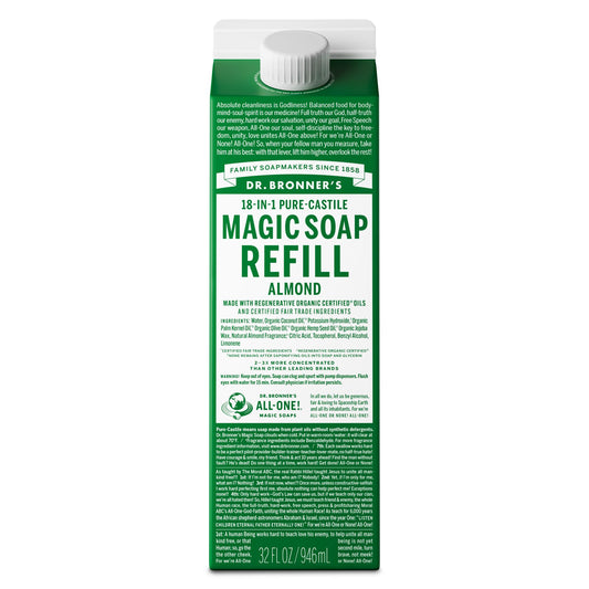 Dr. Bronner's Magic Soap Pure-Castile Liquid Soap Refill - Made with Regenerative Organic Certified Oils - 18-in-1 Uses for Face, Body Wash, Hand Soap Beauty & Personal Care Dr. Bronner's