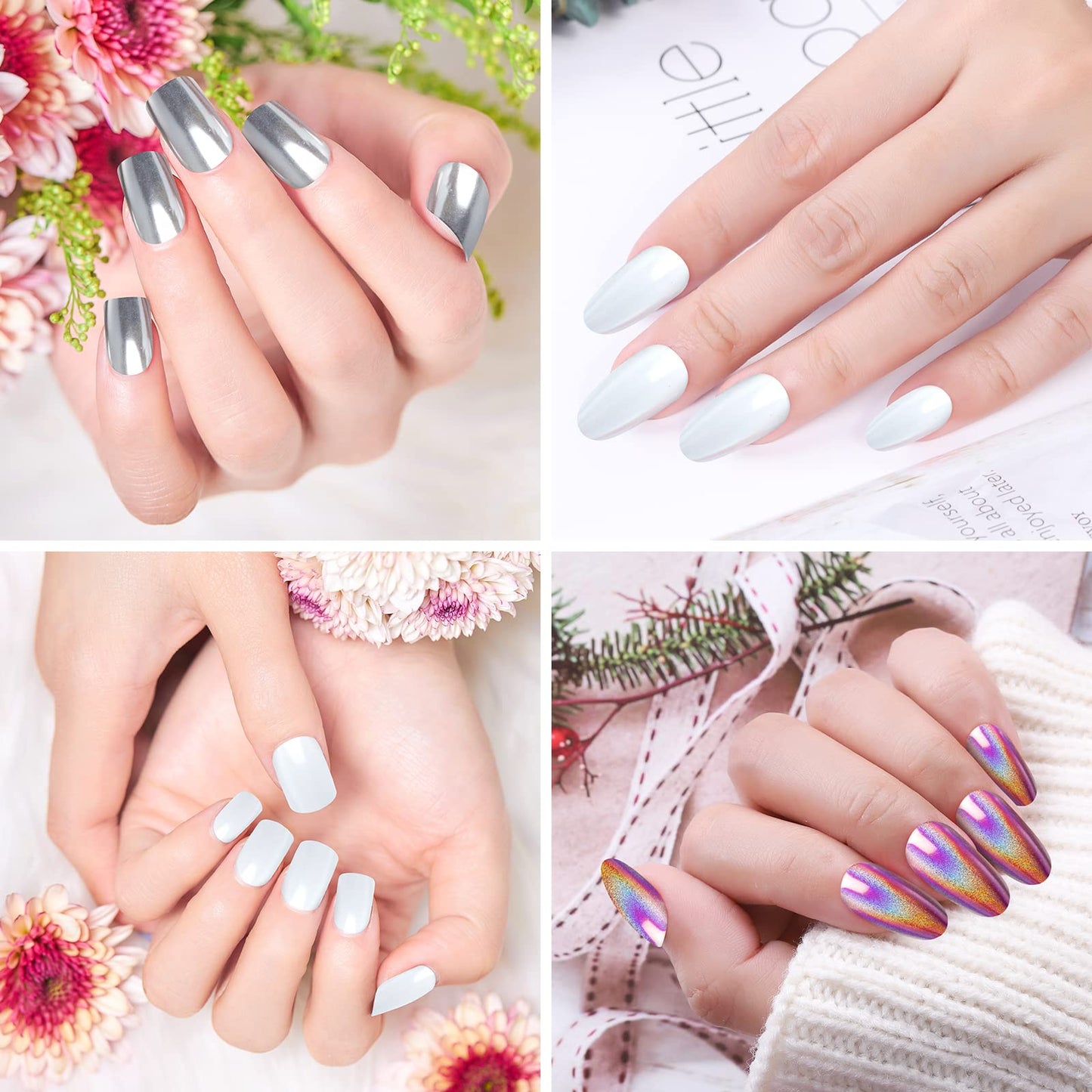 Artdone 36 Jars Chrome Nail Powder Magic White Pearl Kit Mirror Effect Silver Metallic Holographic Dip Nail Powder For Resin Craft & Nail Art Beauty and Personal Care Artdone