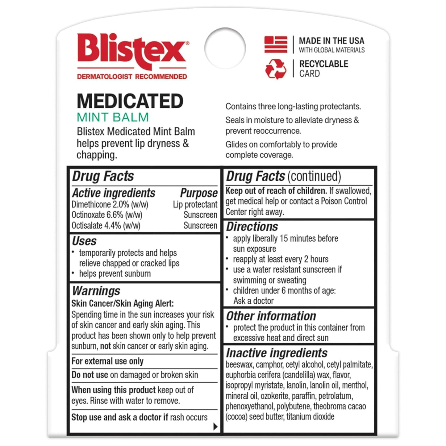 Blistex Medicated Mint Lip Balm, 0.15 Oz