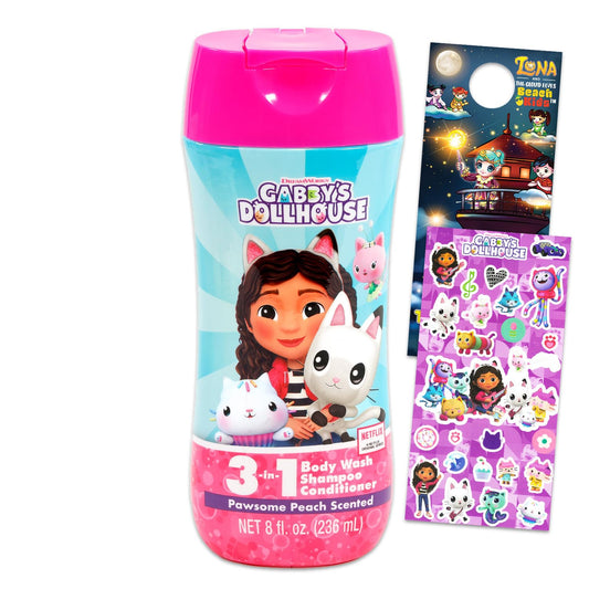 Gabby's Dollhouse Kids Shampoo, Conditioner, Body Wash 8 Oz Bottle - Bundle with 3-in-1 Berry Scented Body Wash, Shampoo & Conditioner Plus Stickers Beauty & Personal Care DreamWorks Animation SKG