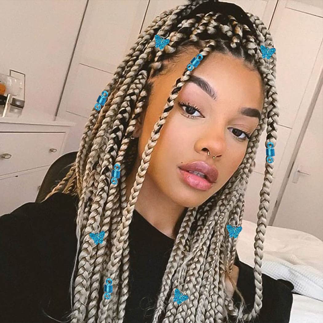 Formery Butterfly Braid Charms Blue Butterflies Loc Hair Jewelry Spiral African Dreadlock Accessories for Women (20PCS)