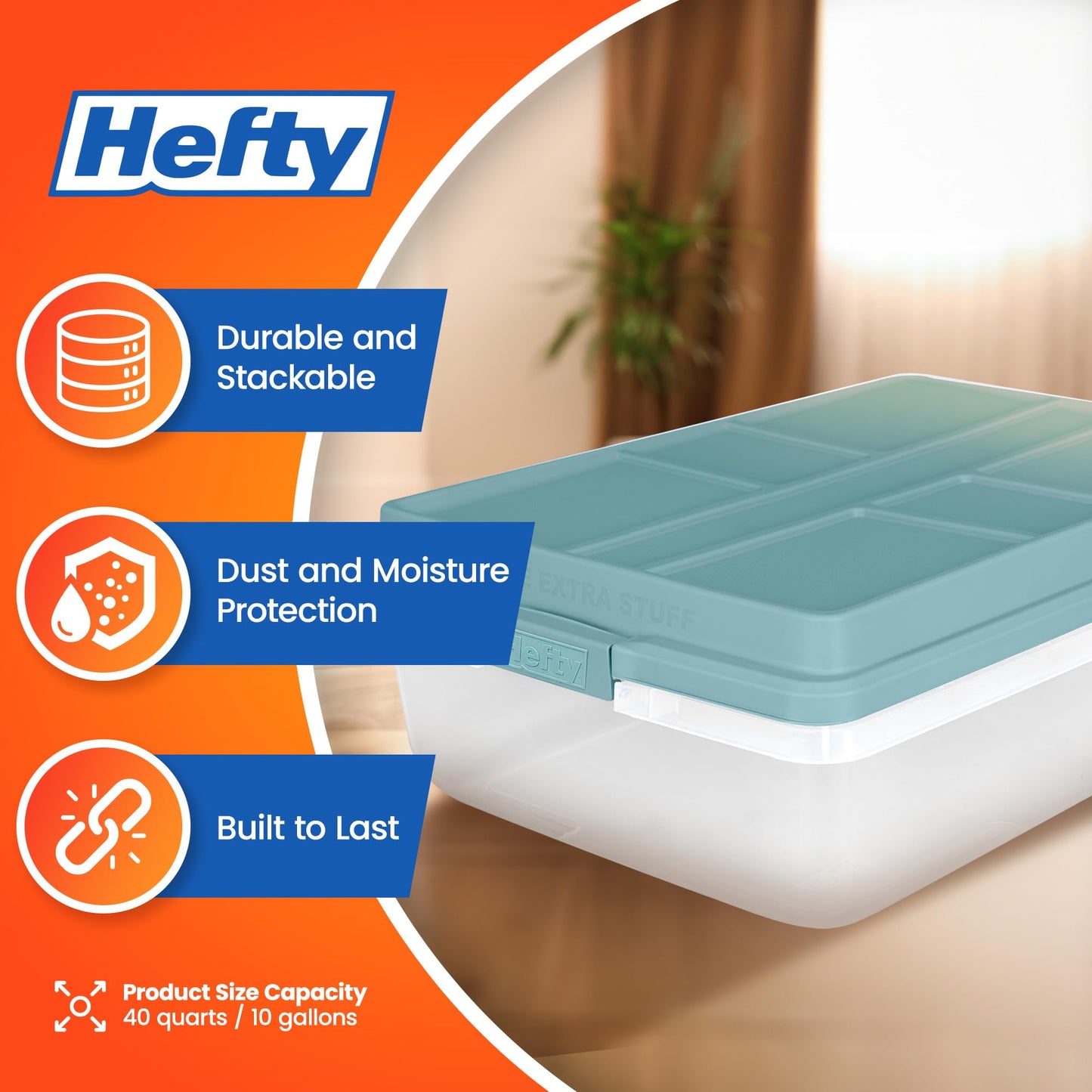 Hefty HI-RISE 40 Qt Stackable Storage Bins with Lids - 6 Pack Clear Plastic Under Bed Storage Containers, Shoe Organizer Boxes with XL Lid-Locking…