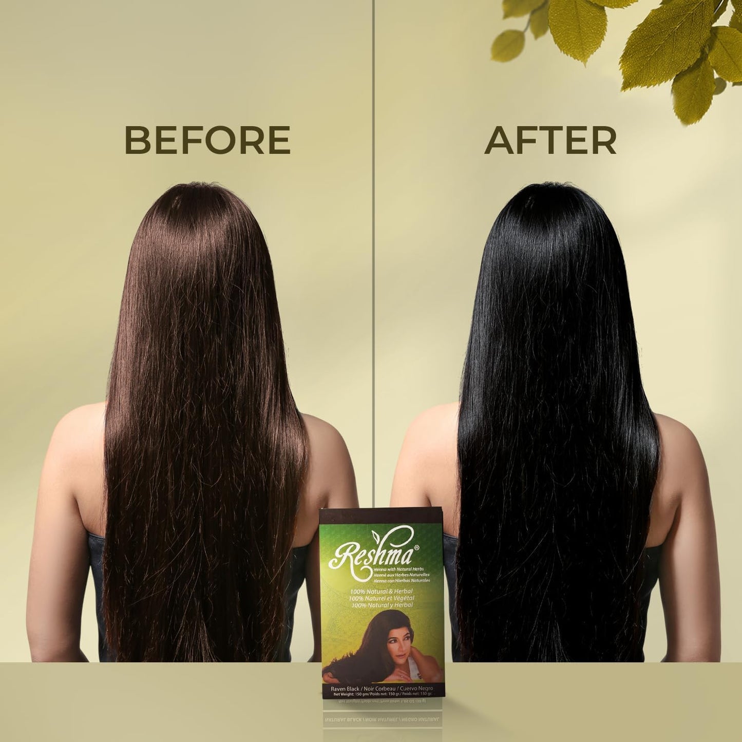 Reshma Beauty Ayurvedic Henna Hair Color Blend - Henna & Indigo with Herbal Extracts - Natural Deep Black/Raven Hair Color for Gray Blending - Heena