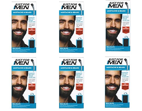 JUST FOR MEN Color Gel Mustache & Beard M-55 Real Black 1 Each (Pack of 6)