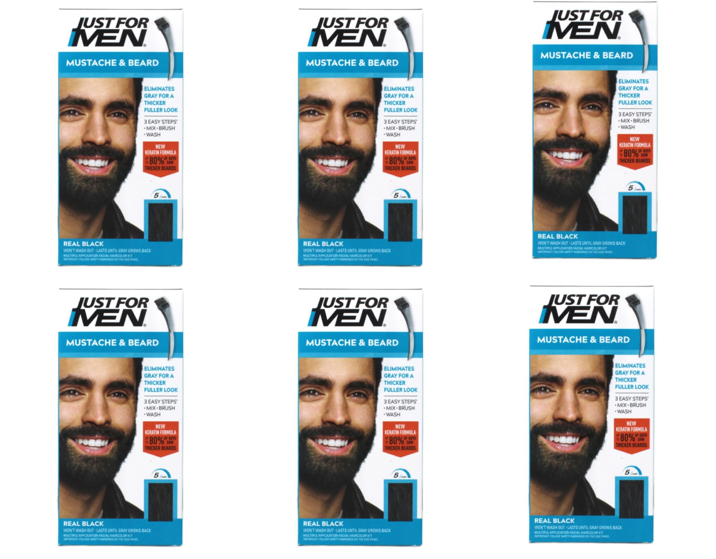 JUST FOR MEN Color Gel Mustache & Beard M-55 Real Black 1 Each (Pack of 6)