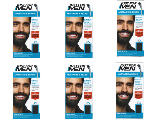 JUST FOR MEN Color Gel Mustache & Beard M-55 Real Black 1 Each (Pack of 6)