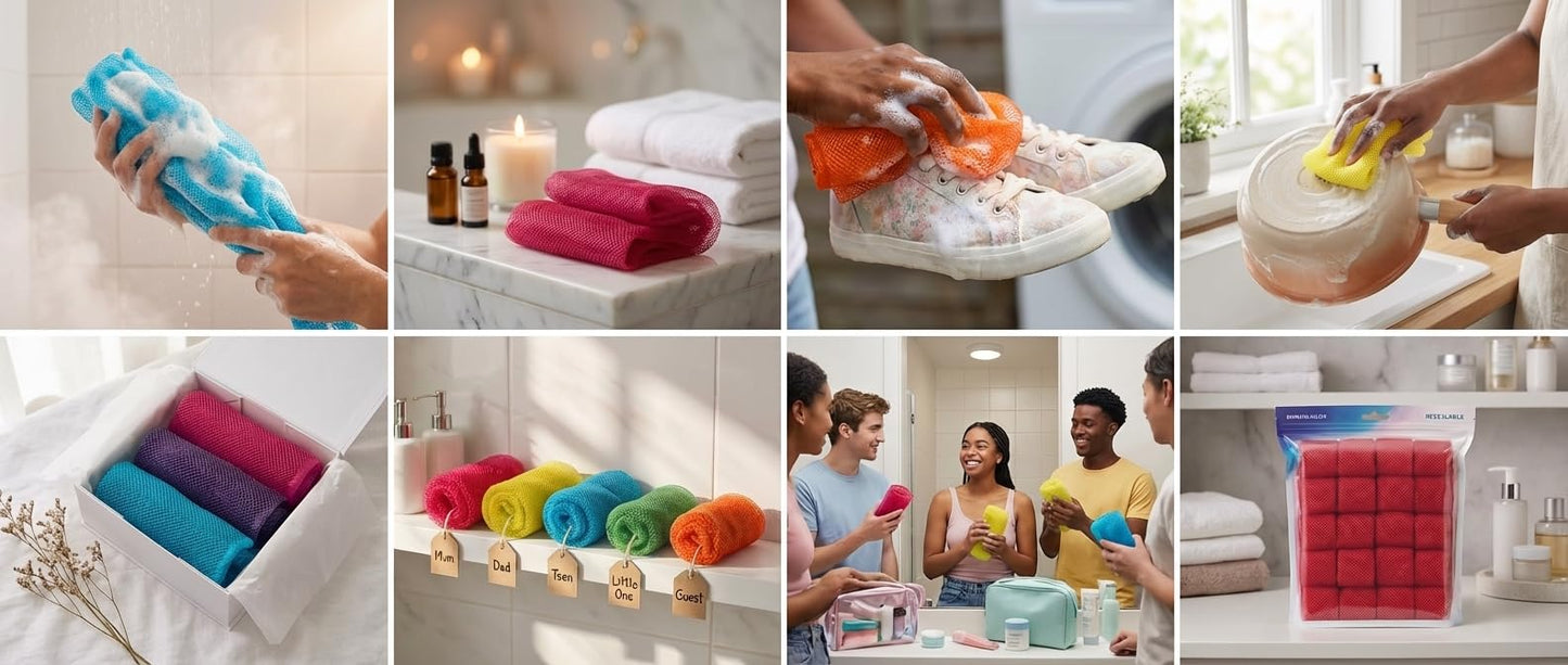 exfoliating Back Scrubber net Sponge African with Knots, Real, Long, exfoliating net Sponge with 17 Colors Available Made for Both Men and Women as Beauty and Personal Care AFRICANA BEAUTY