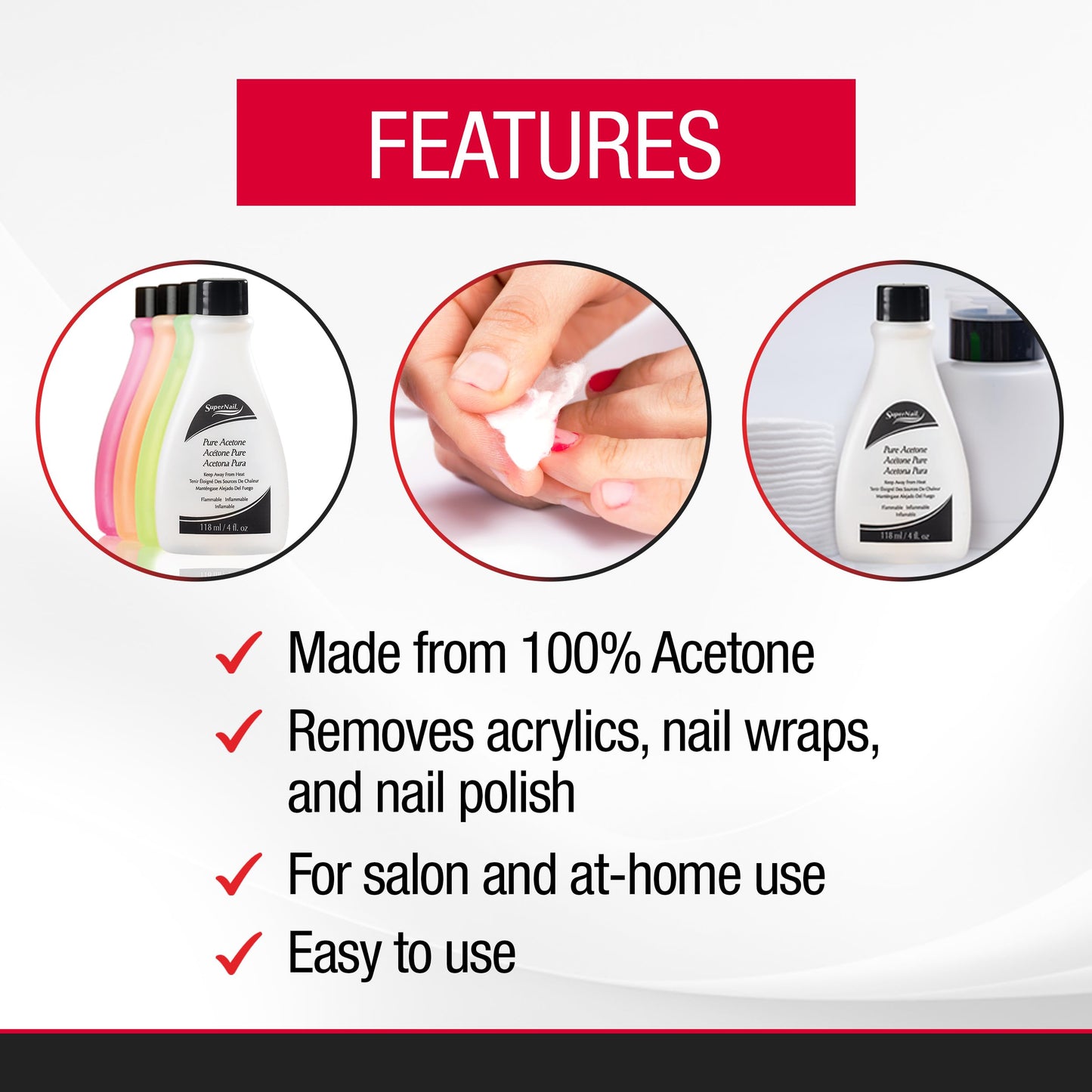 SuperNail Pure Acetone Nail Polish Remover - Fast-Acting Gel Polish Remover for Nails, Acrylic & Dip Powder Nails, 4 fl oz