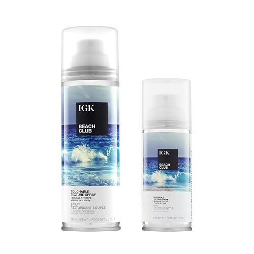 IGK BEACH CLUB Touchable Texture Spray Travel Bundle | Hold + Volume + Lightweight | Vegan + Cruelty Free | (5 Oz + 1.7 Oz)